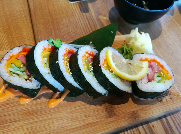Spicy aburi salmon nigiri sushi king